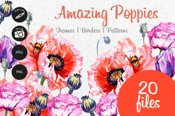 Amazing Poppies Watercolor Set: A Vibrant Graphic Design Asset for Content Creators