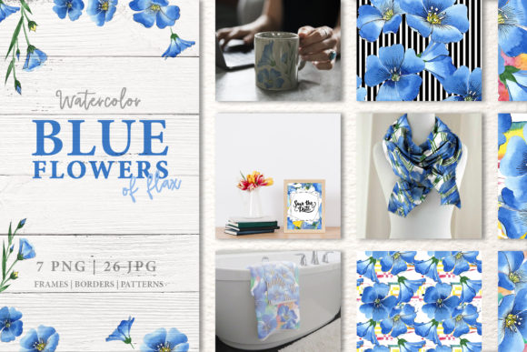 Blue Flowers of Flax Watercolor: A Versatile Illustration for Modern Branding