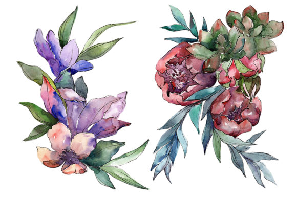 Bouquet of Flowers Melody of Love Watercolor Illustrations