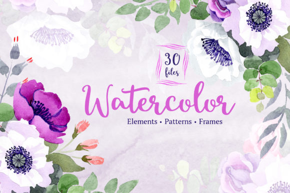 Bouquet of Flowers Warm Smile Violet Watercolor Illustrations for Branding