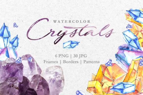Crystals Blue-Yellow Watercolor: A Versatile Illustration for Small Business Branding