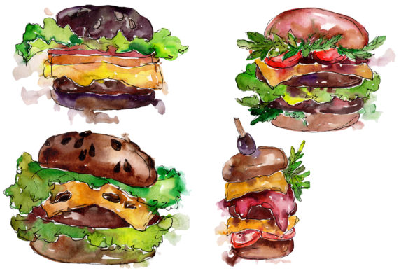 Hamburger Watercolor Illustrations for Creative Projects
