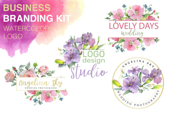 Logo Pink and Purple Hibiscus Watercolor for Brand Illustrations