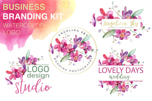 LOGO with Pink Orchids Watercolor: A Delicate Design Asset for Creative Branding