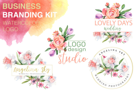 Logo with Roses and Narcissus Watercolor: A Delicate Design Asset for Creative Projects
