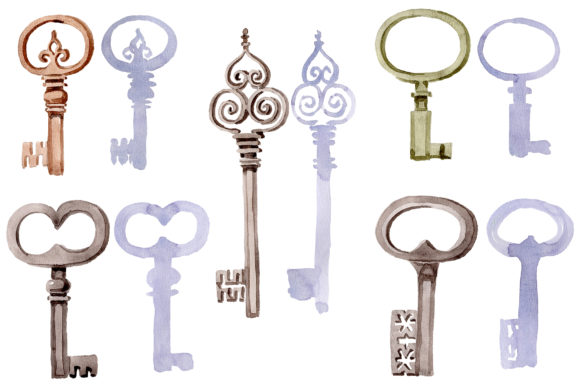 Old Golden Key Watercolor: A Versatile Illustration for Digital Sellers