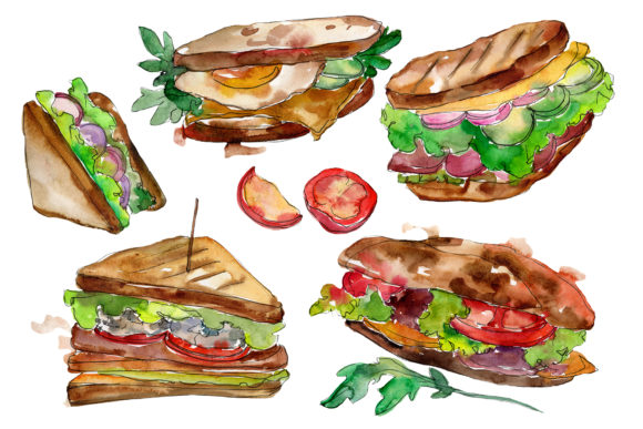Tasty Sandwich Watercolor Set: A Versatile Illustrations Tool for Brand Designers
