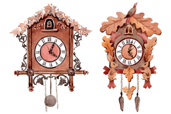 Vintage Wall Clock Watercolor Illustrations: A Timeless Graphic Design Asset