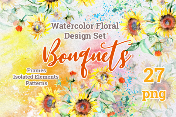 Watercolor Bouquets with Sunflowers PNG: A Fresh Illustration for Creative Projects