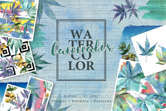 Watercolor Cannabis PNG Leaves Set for Handmade and Print Projects
