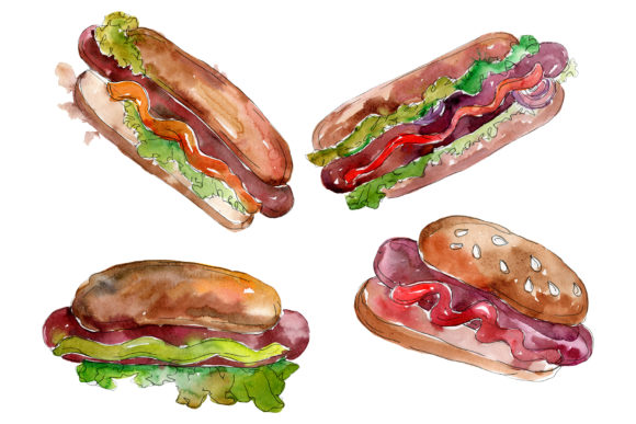Watercolor Hot-Dog: A Playful Illustration for Creative Content